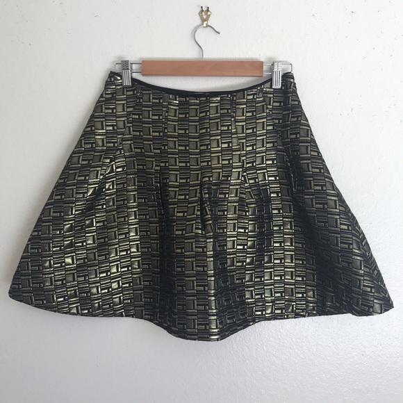 Kate Spade Gold Jacquard Fluted Hem Mini Skirt - New With Tags NWT HP - Picture 2 of 8